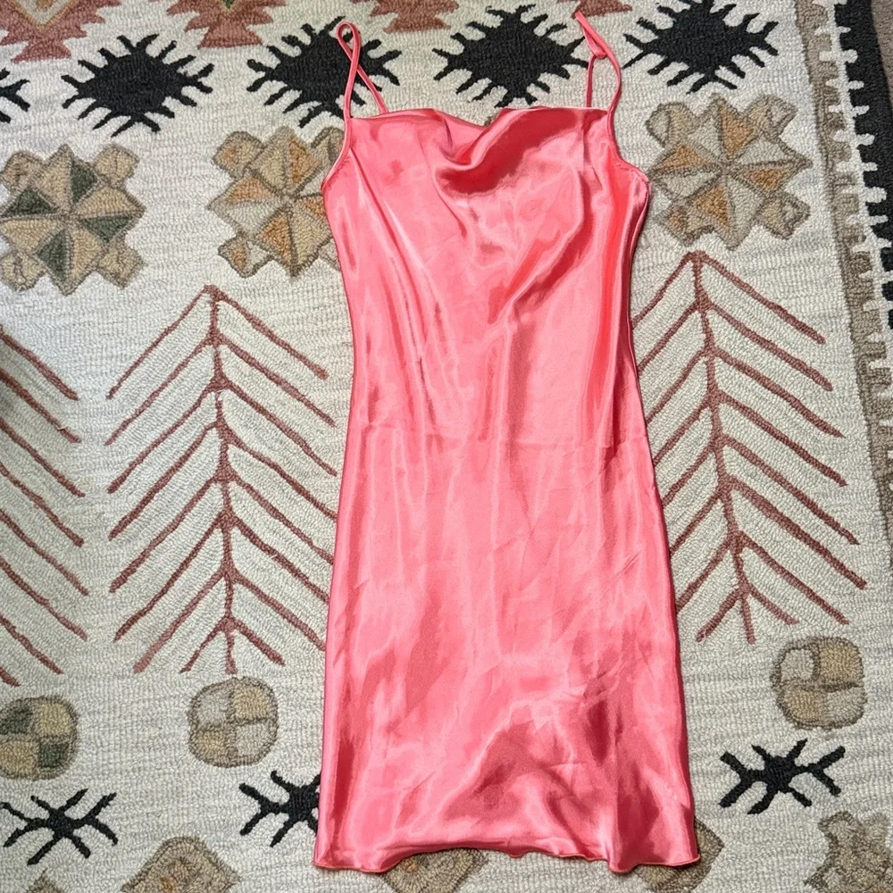 Bebe Silky Sleeveless Mini Cowl Neck Dress, Coral S - Picture 4 of 6